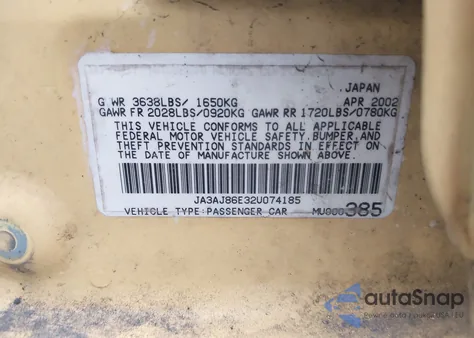 2002 Mitsubishi Lancer Oz Rally z USA, uszkodzony, nr VIN JA3AJ86E32U074185